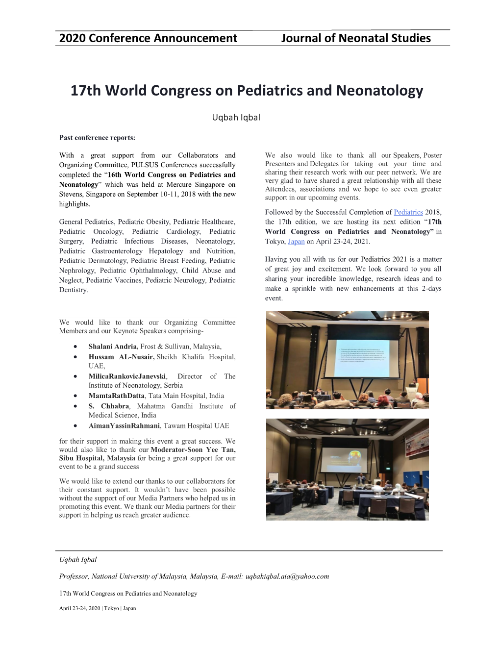 17Th World Congress on Pediatrics and Neonatology