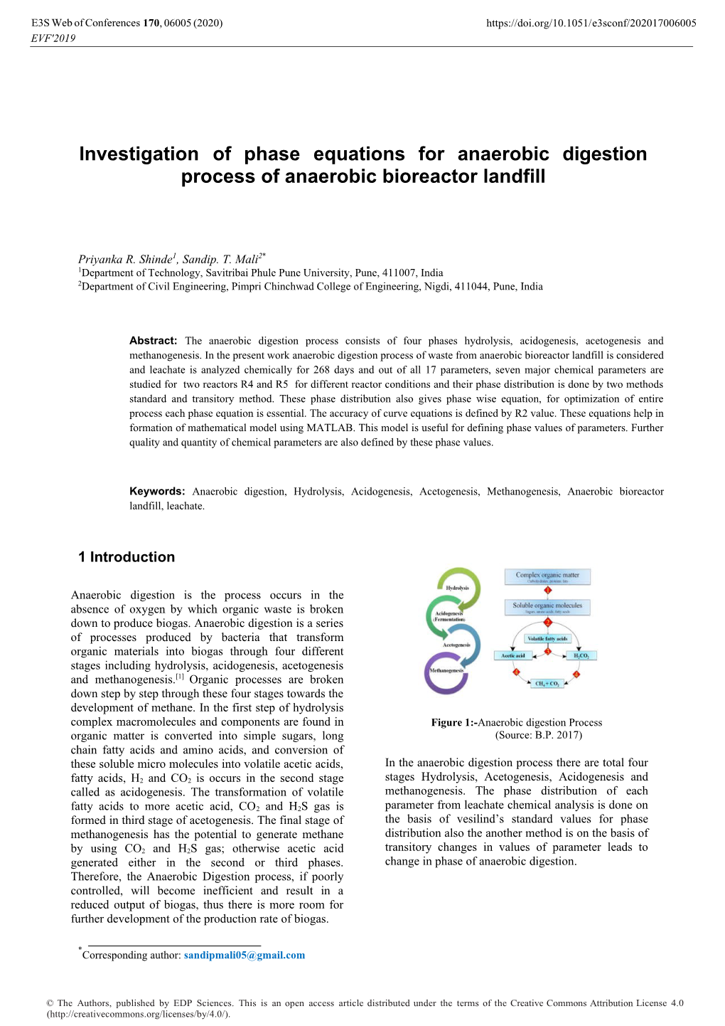 Investigation of Phase Equations for Anaerobic Digestion Process of Anaerobic Bioreactor Landfill