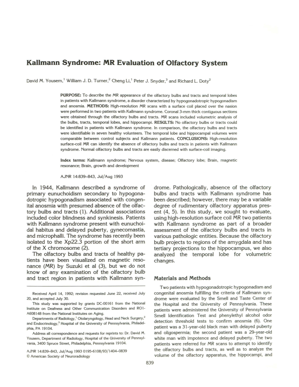 Kallmann Syndrome: MR Evaluation of Olfactory System