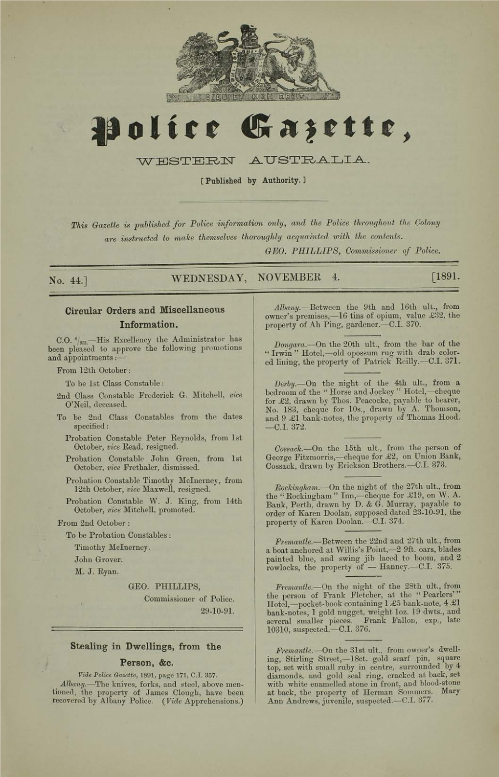 W-ESTERN a USTRALIA No. 44.J WEDNESDAY, NOVEMBER 4. [1891