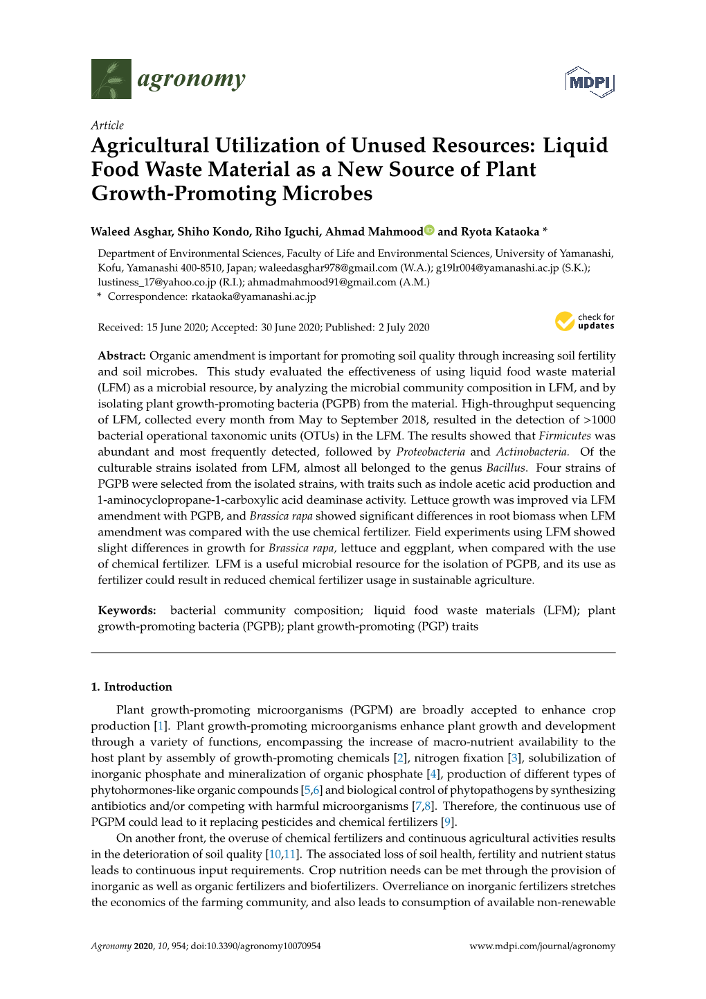 Liquid Food Waste Material As a New Source of Plant Growth-Promoting Microbes