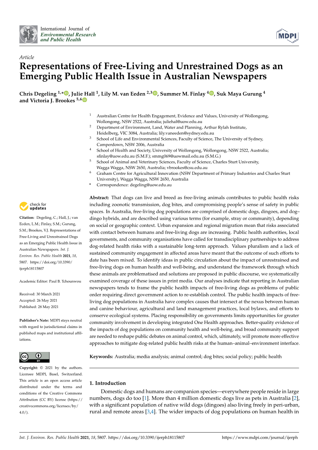 Representations of Free-Living and Unrestrained Dogs As an Emerging Public Health Issue in Australian Newspapers