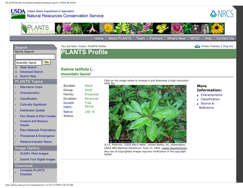 USDA, Natural Resources Conservation Service, Plants Profile