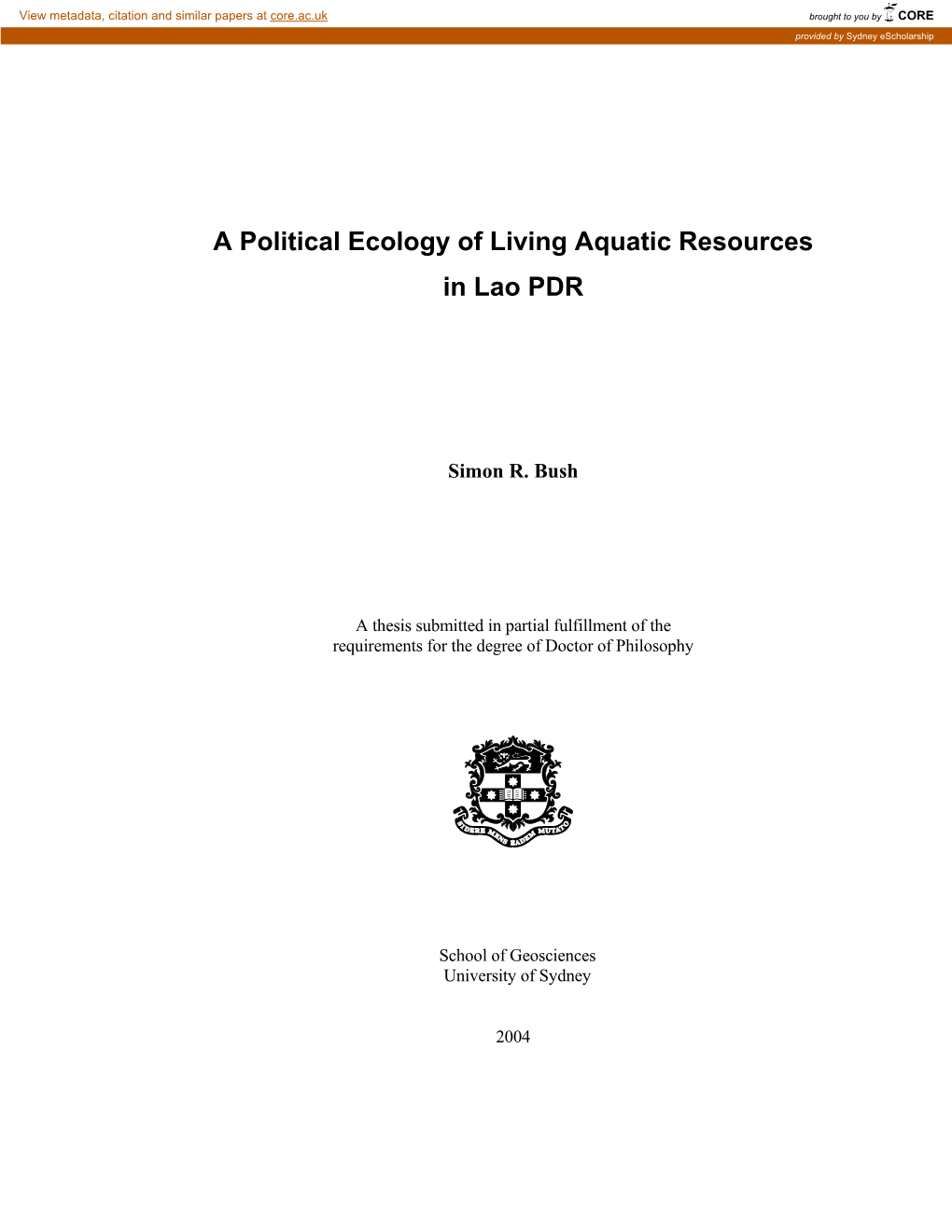 A Political Ecology of Living Aquatic Resources in Lao PDR