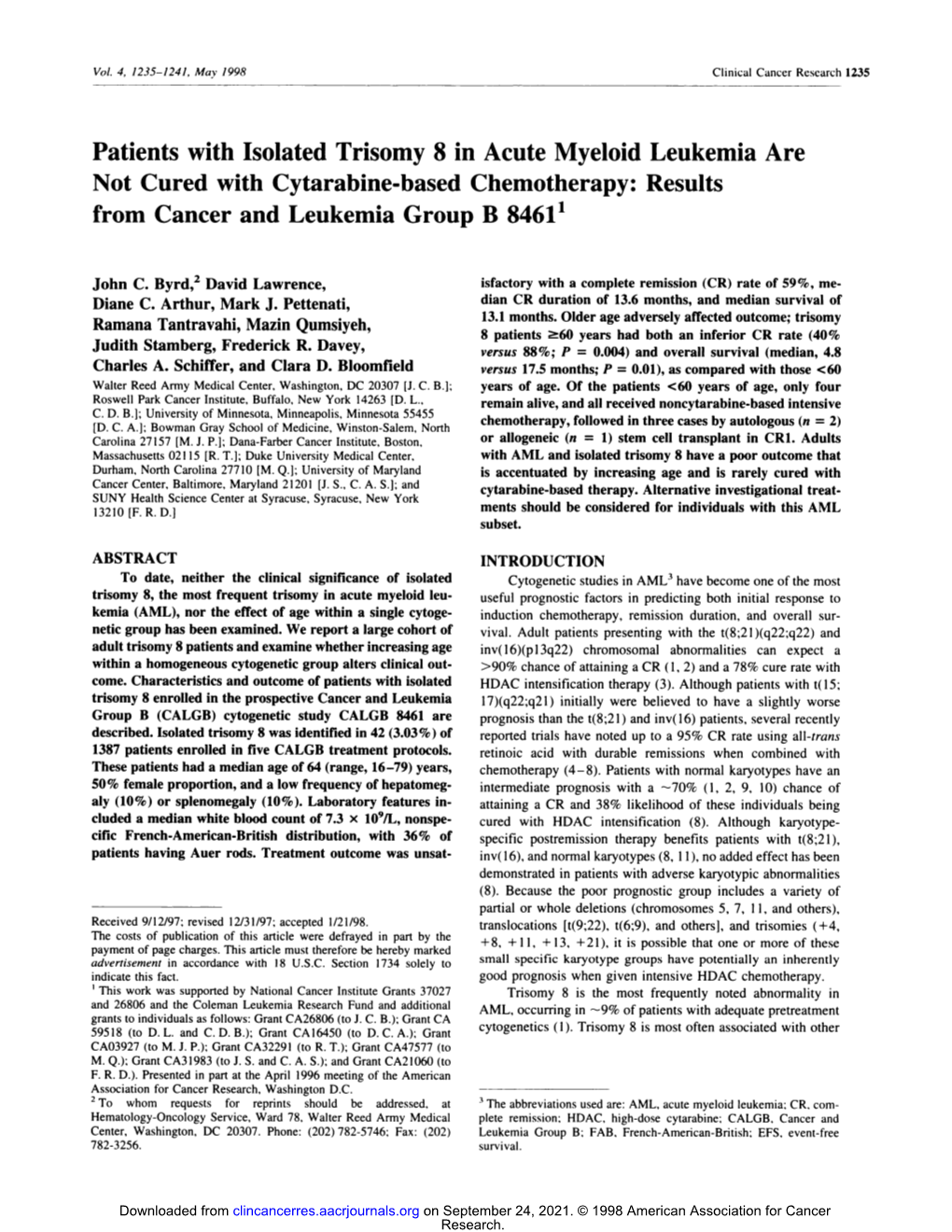 Patients with Isolated Trisomy 8 in Acute Myeloid Leukemia Are Not Cured with Cytarabine-Based Chemotherapy: Results from Cancer and Leukemia Group B 84611