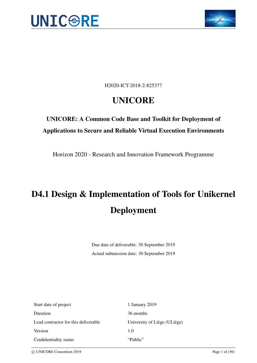 UNICORE D4.1 Design & Implementation of Tools For