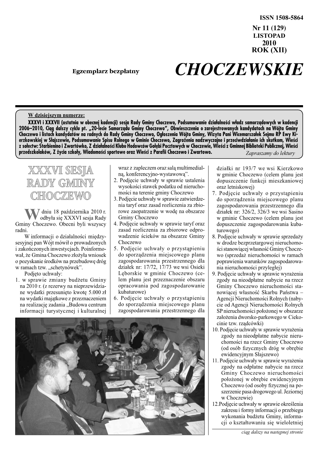Wieści Choczewskie Nr 11 (129) LISTOPAD 2010 ISSN 1508-5864S