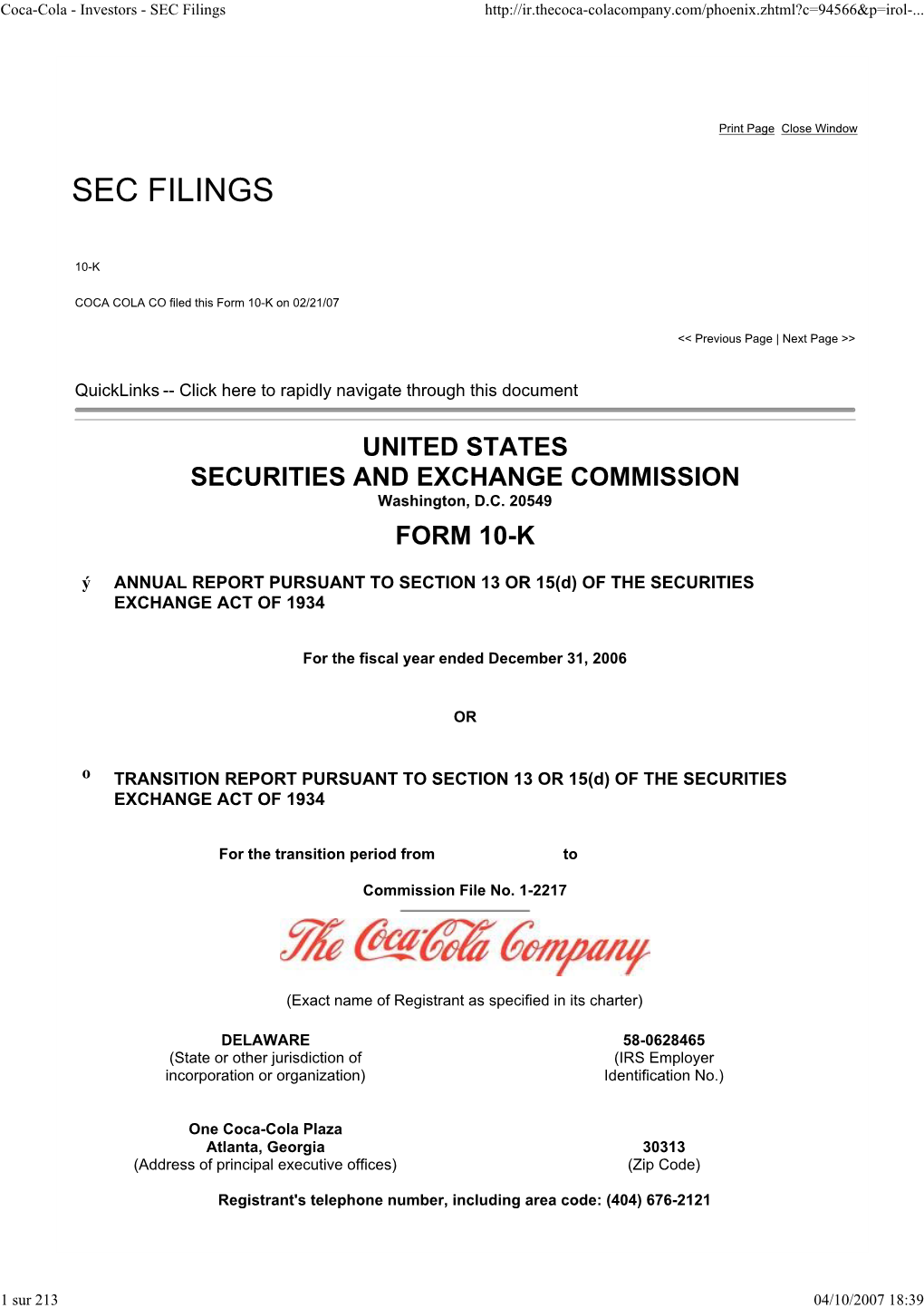 Coca-Cola - Investors - SEC Filings