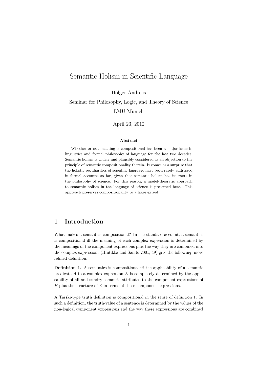 Semantic Holism in Scientific Language