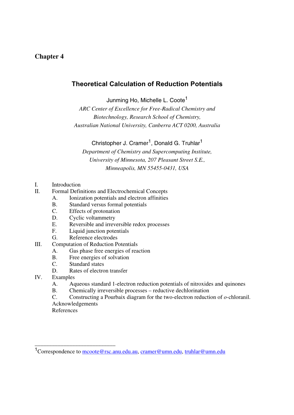 Chapter 4 Theoretical Calculation of Reduction Potentials