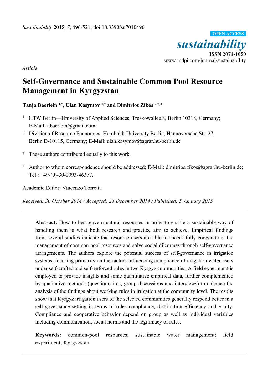 Self-Governance and Sustainable Common Pool Resource Management in Kyrgyzstan