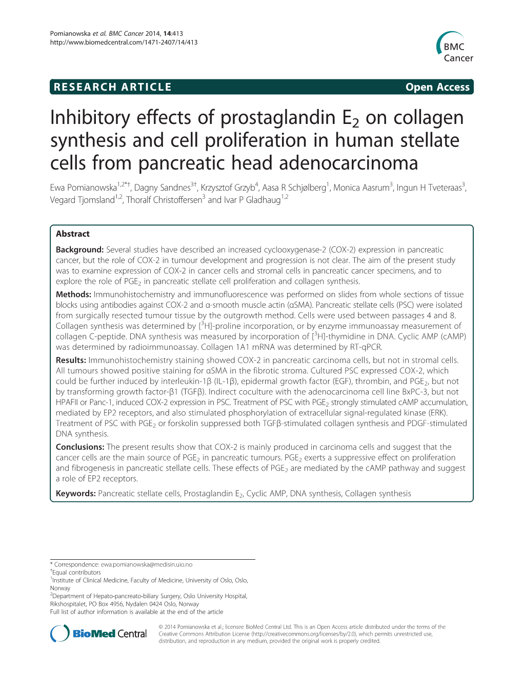 Inhibitory Effects of Prostaglandin E2 on Collagen Synthesis and Cell