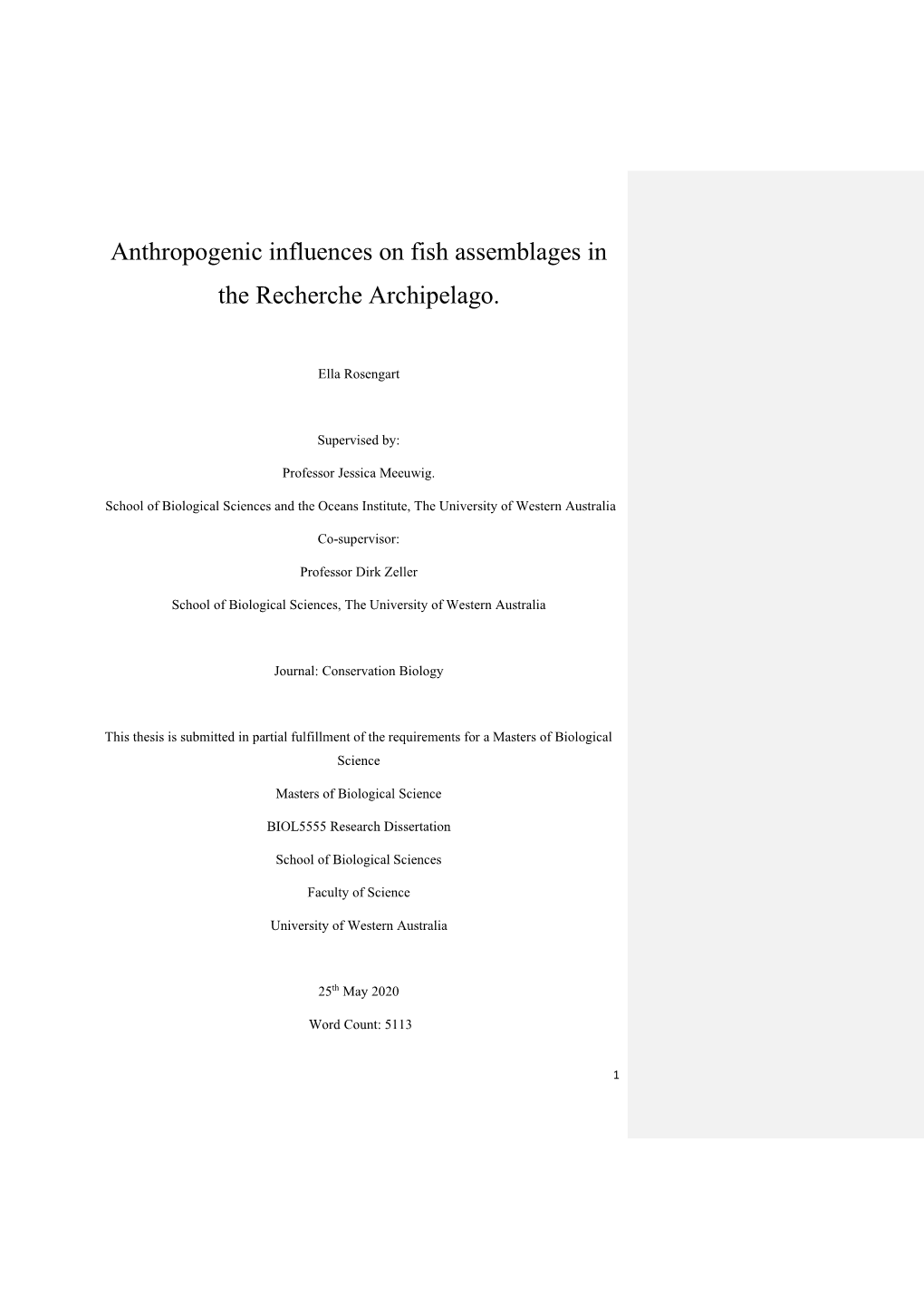 Anthropogenic Influences on Fish Assemblages in the Recherche Archipelago