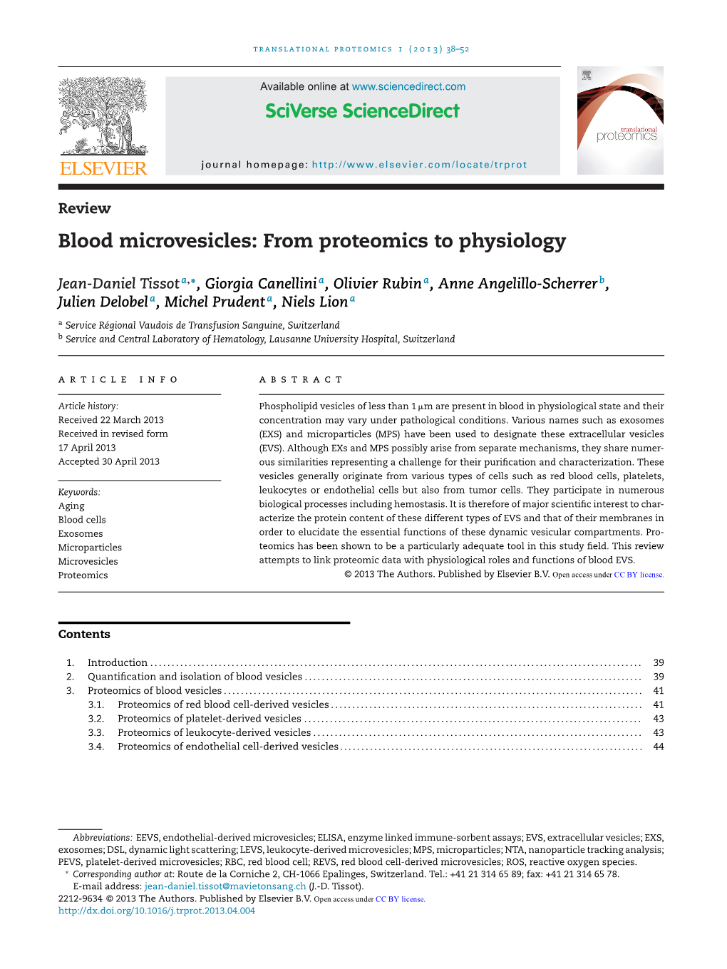 Blood Microvesicles: from Proteomics to Physiology