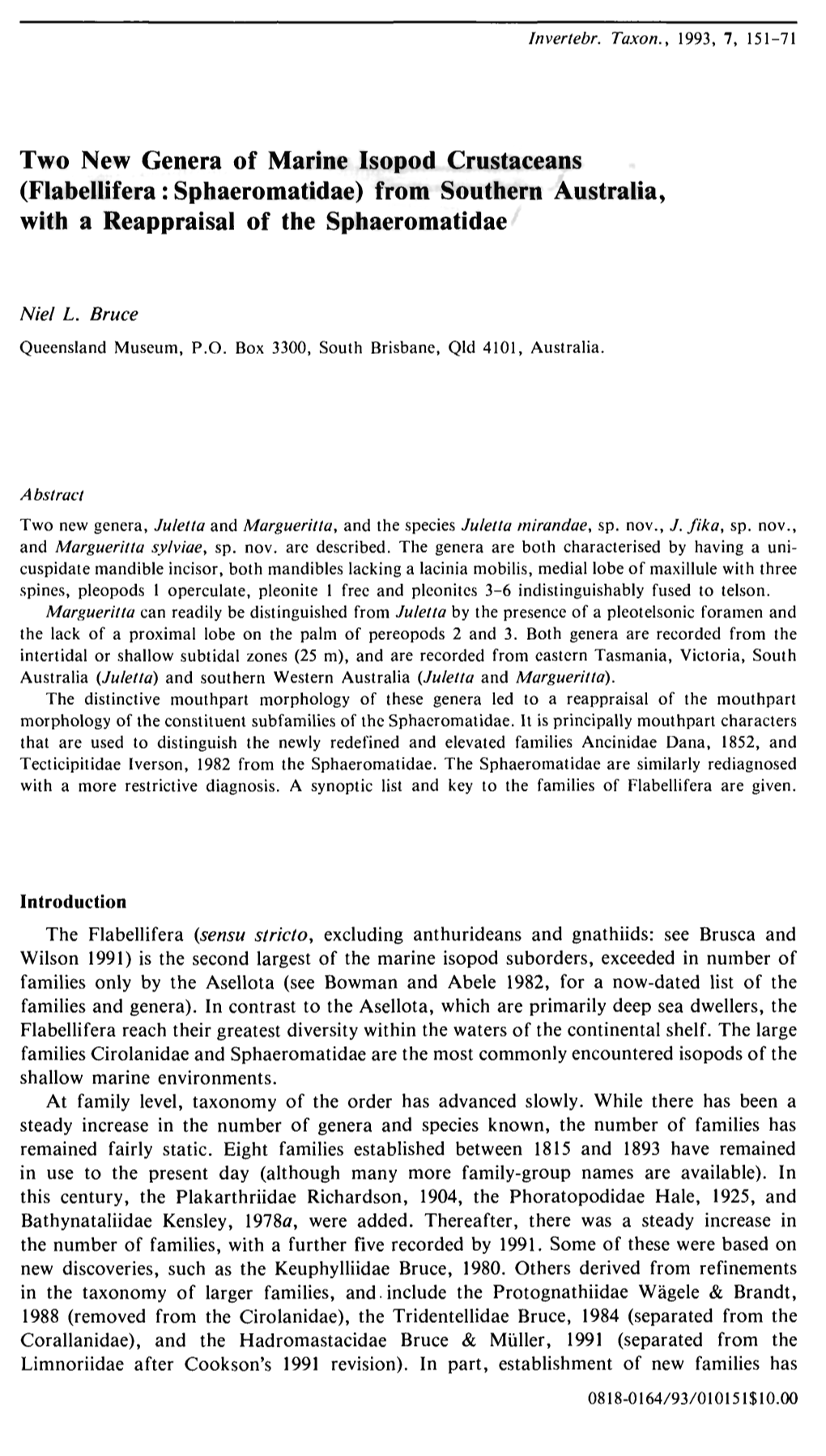 Flabellifera: Sphaeromatidae) from Southern Australia, with a Reappraisal of the Sphaeromatidae