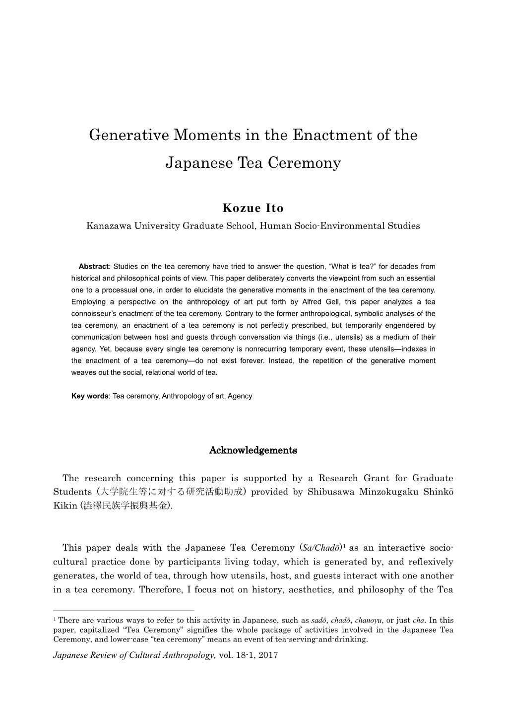 Generative Moments in the Enactment of the Japanese Tea Ceremony