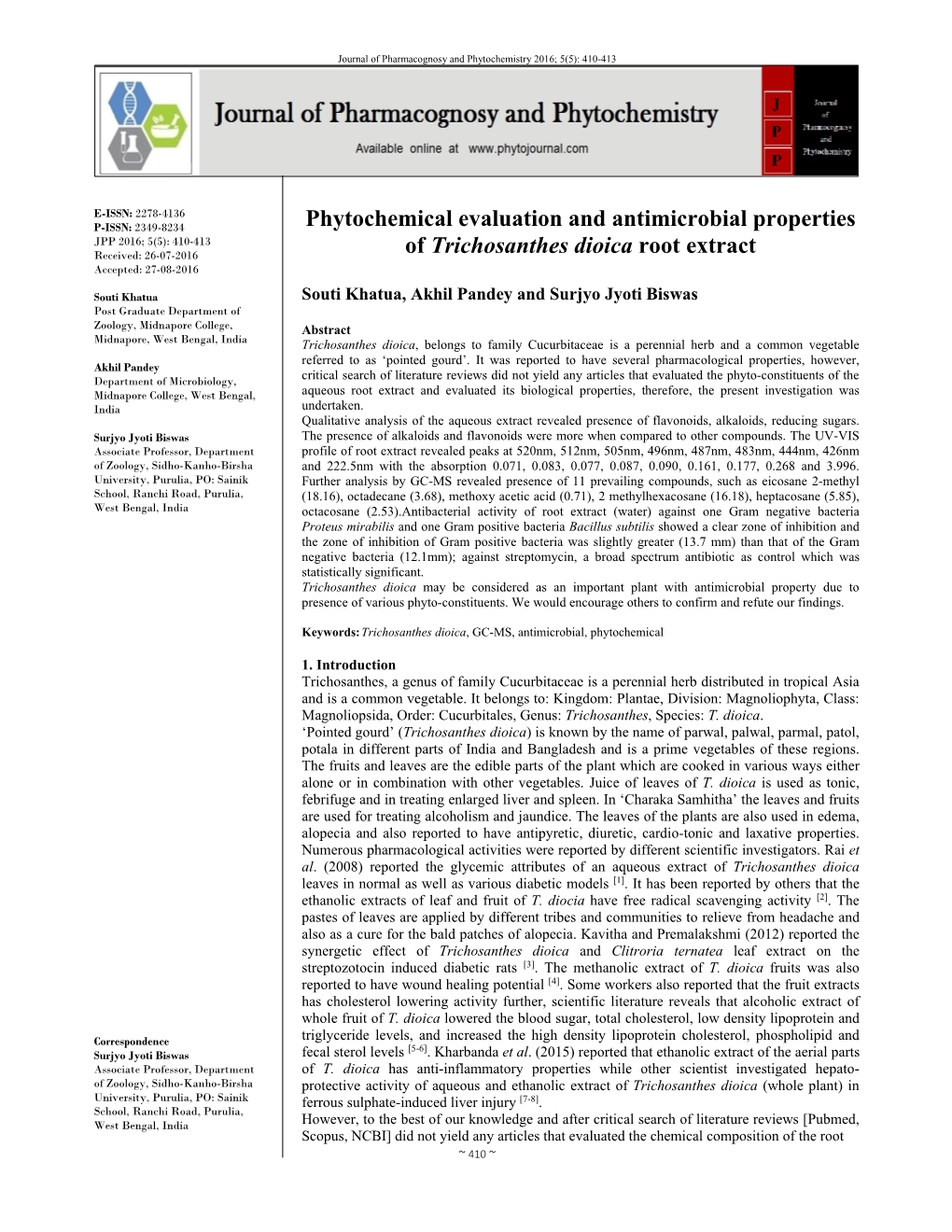 Phytochemical Evaluation and Antimicrobial Properties Of