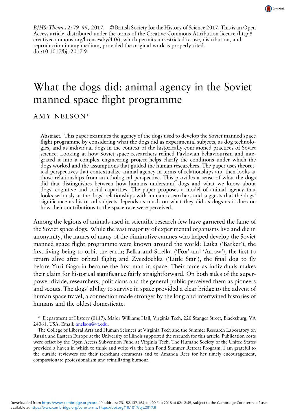 Animal Agency in the Soviet Manned Space Flight Programme