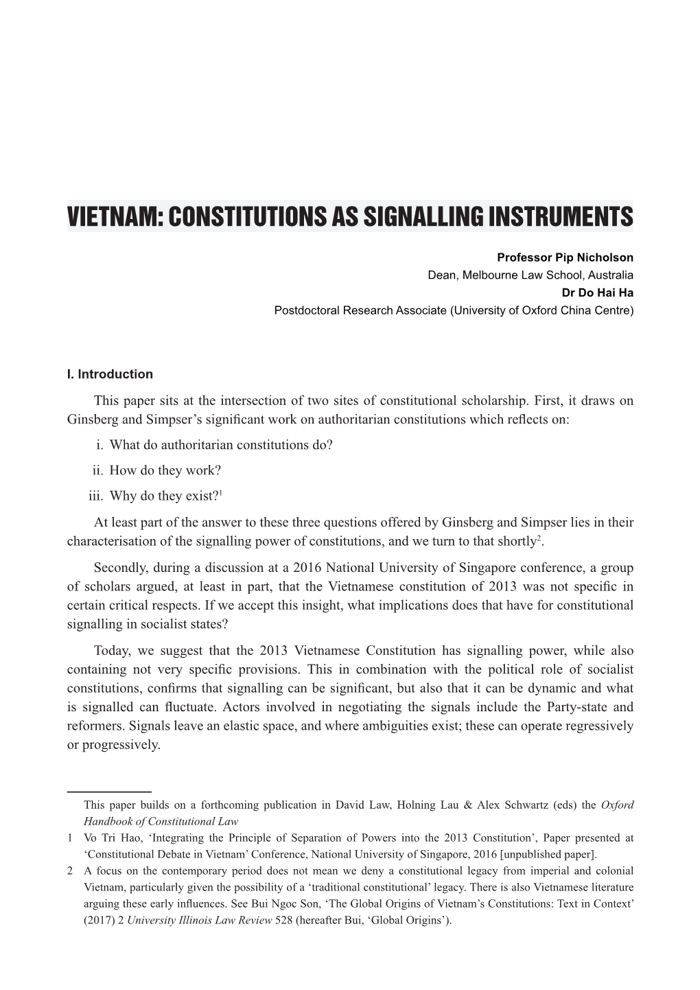 Vietnam: Constitutions As Signalling Instruments