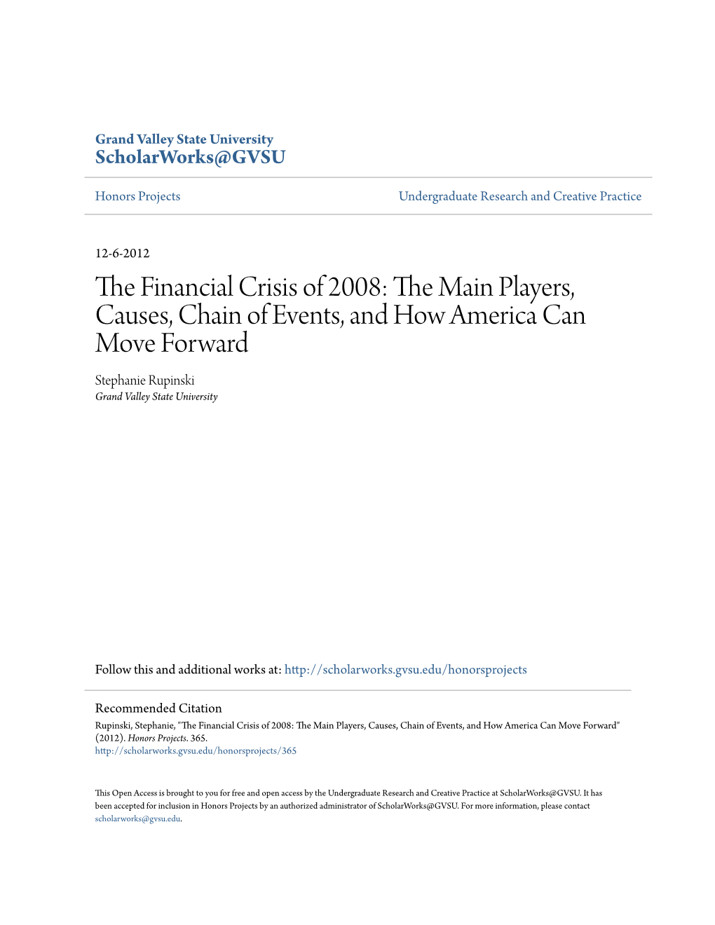 The Financial Crisis of 2008: the Main Players, Causes, Chain of Events