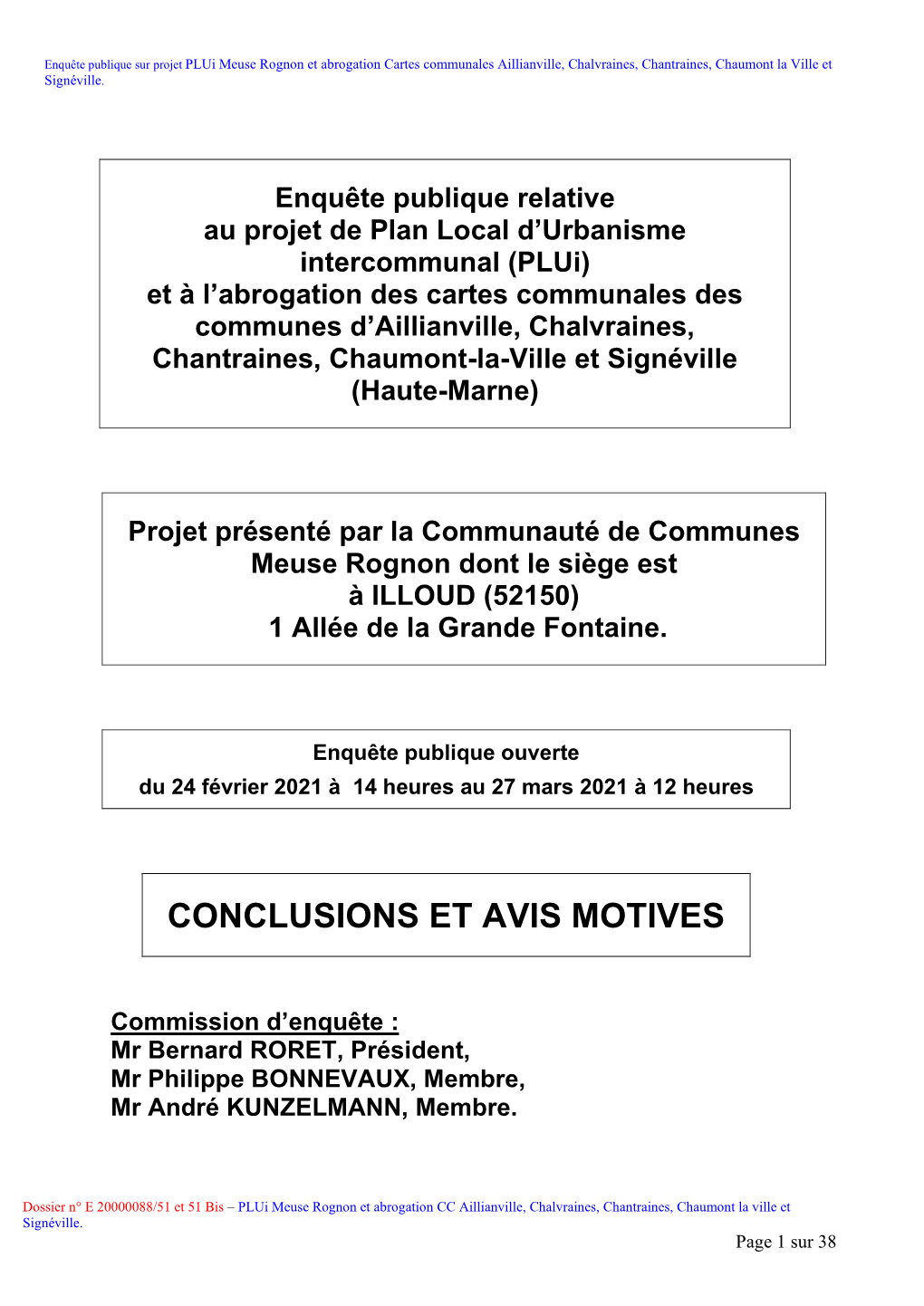 Conclusions Et Avis Motives