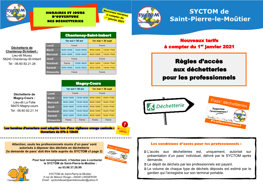 SYCTOM De Saint-Pierre-Le-Moûtier :  Le Dépôt De Déchets Par Les Professionnels Est Payant