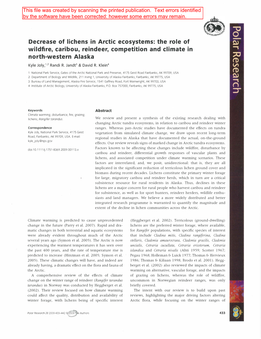 Decrease of Lichens in Arctic Ecosystems: the Role of Wildfire, Caribou, Reindeer, Competition and Climate in North-Western Alaska