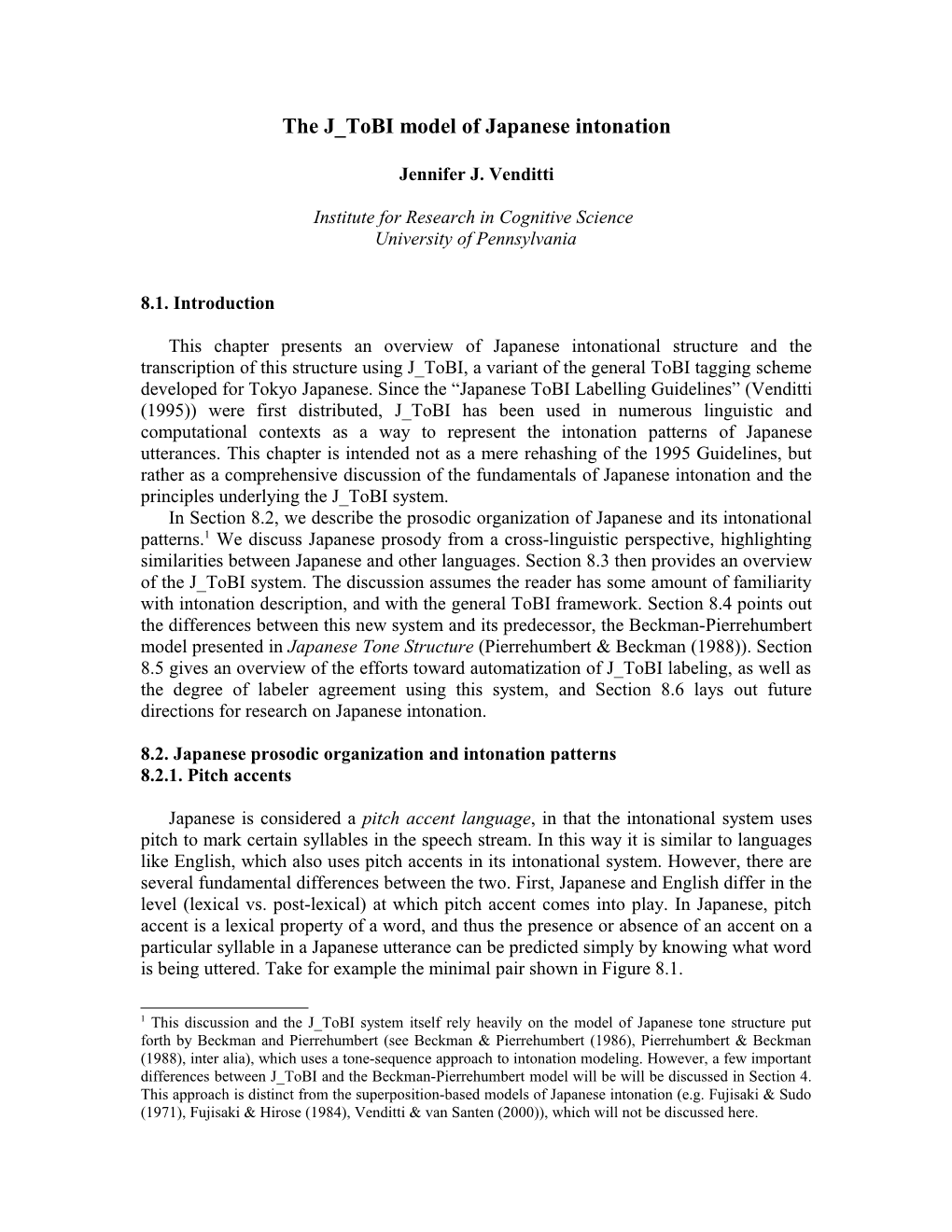 The J Tobi Model of Japanese Intonation