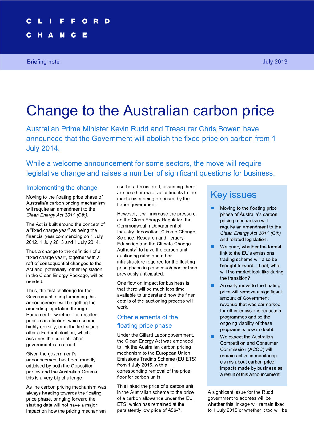 Change to the Australian Carbon Price 1