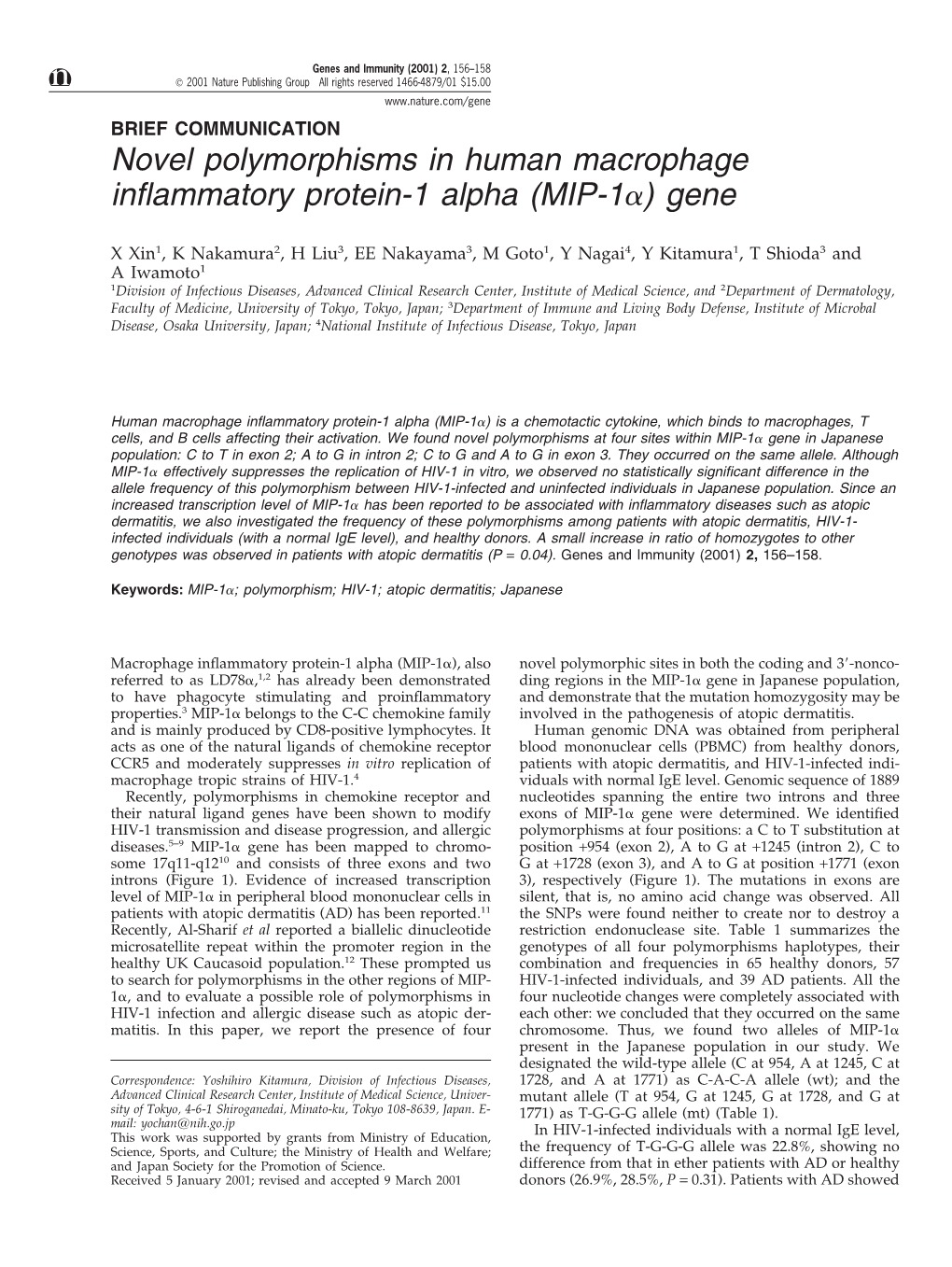 Novel Polymorphisms in Human Macrophage Inflammatory Protein-1