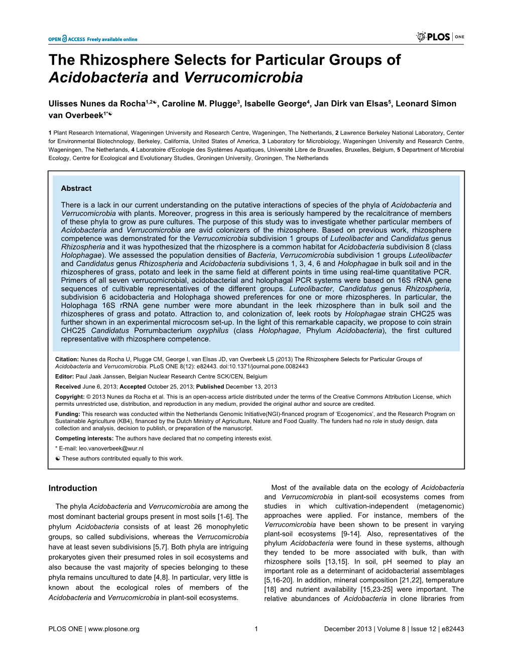 The Rhizosphere Selects for Particular Groups of Acidobacteria and Verrucomicrobia