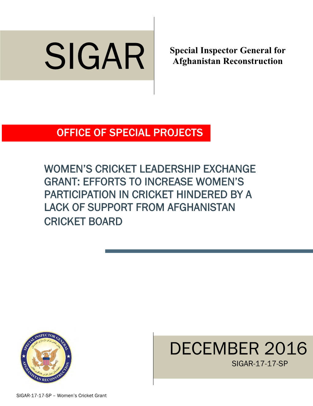 December 2016 Sigar-17-17-Sp