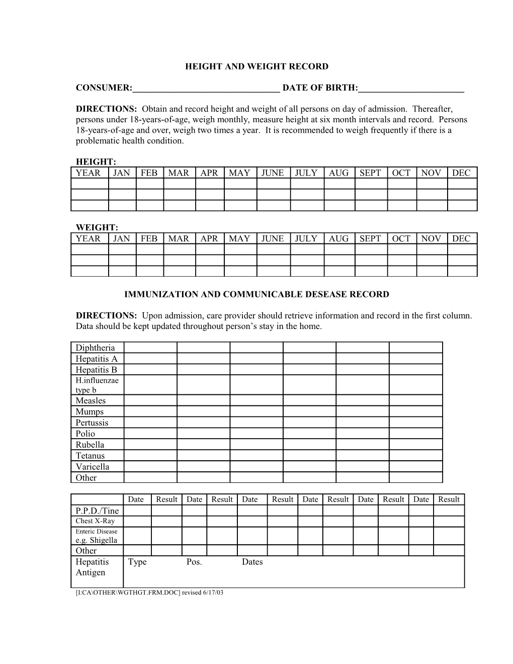 Weight and Height Record