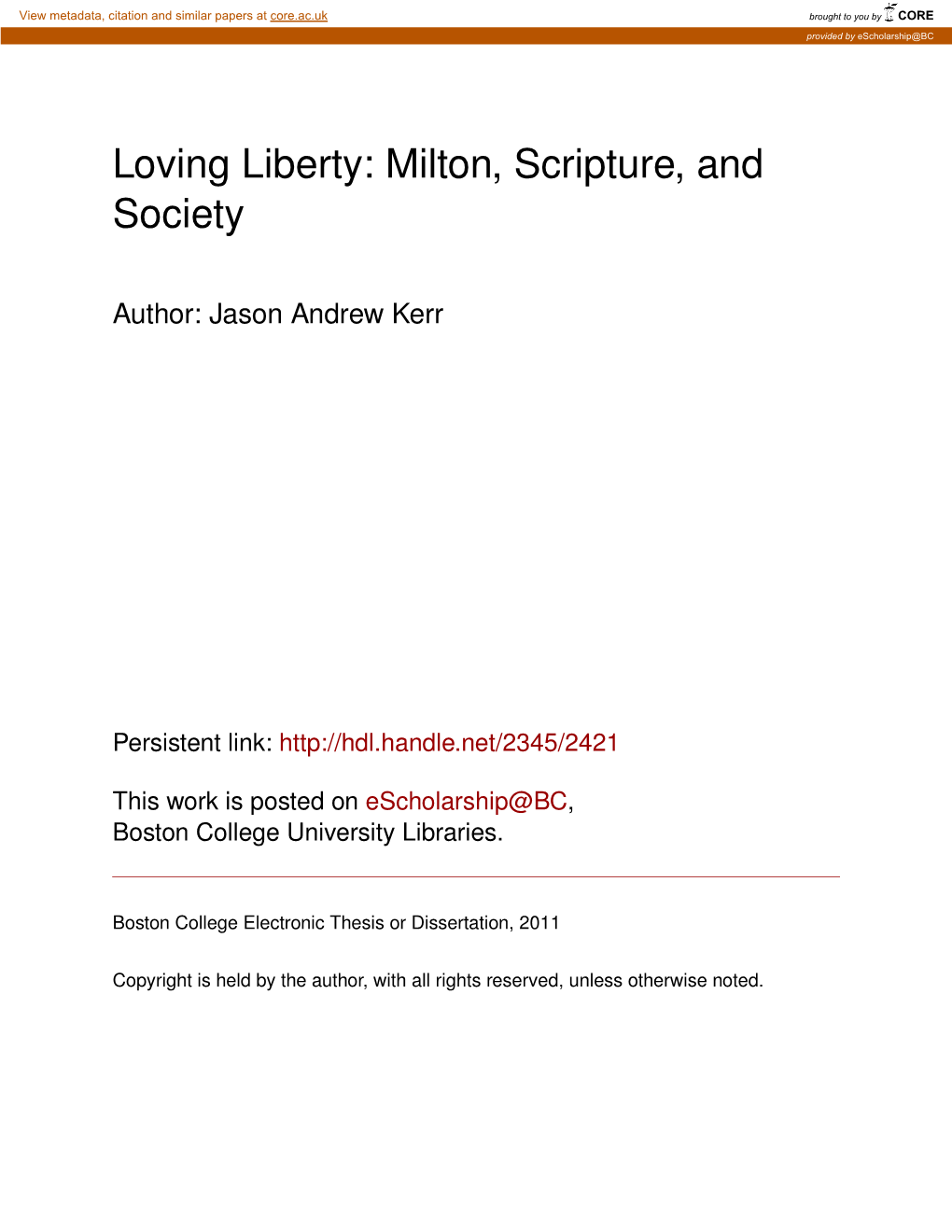 Loving Liberty: Milton, Scripture, and Society