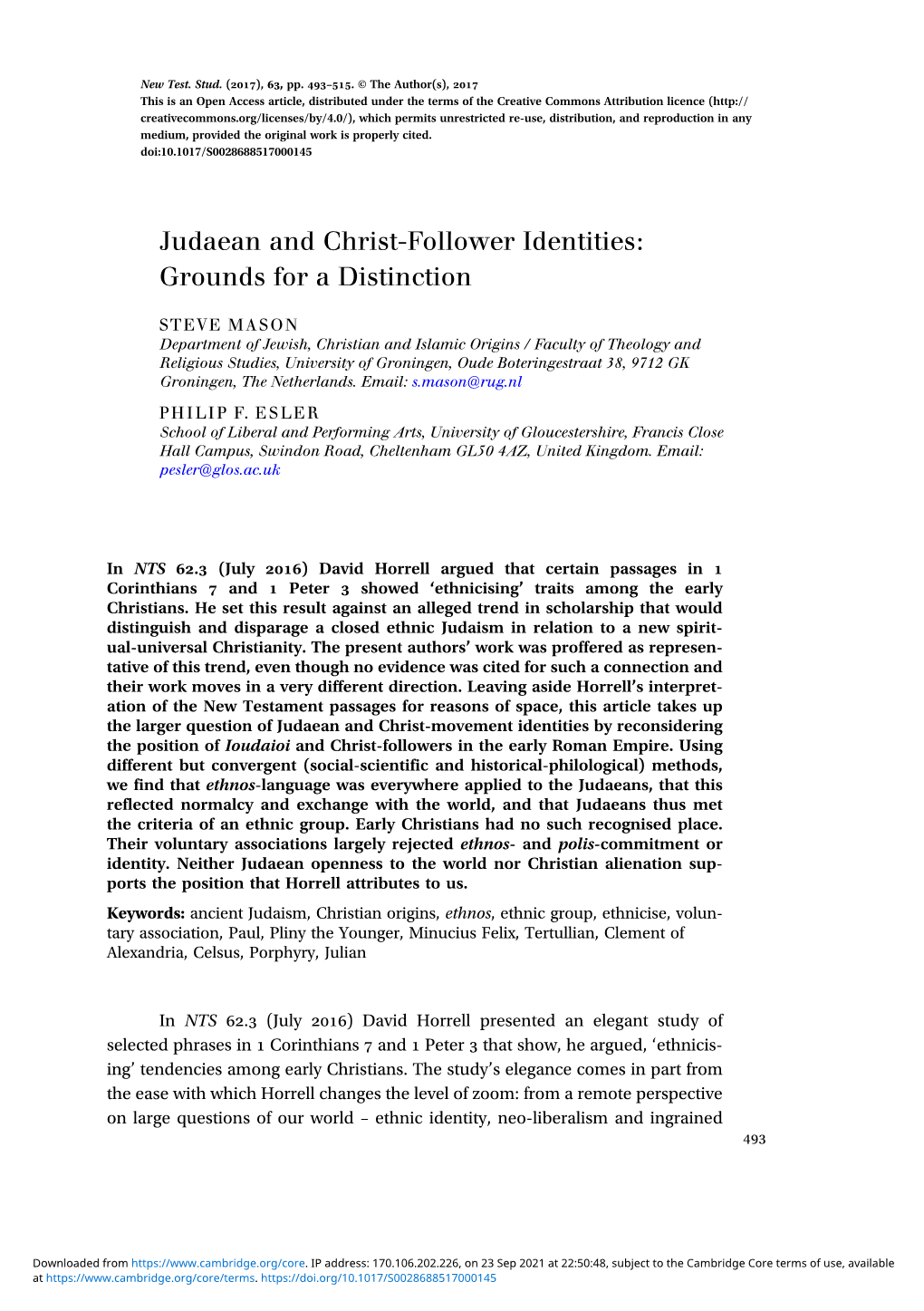 Judaean and Christ-Follower Identities: Grounds for a Distinction