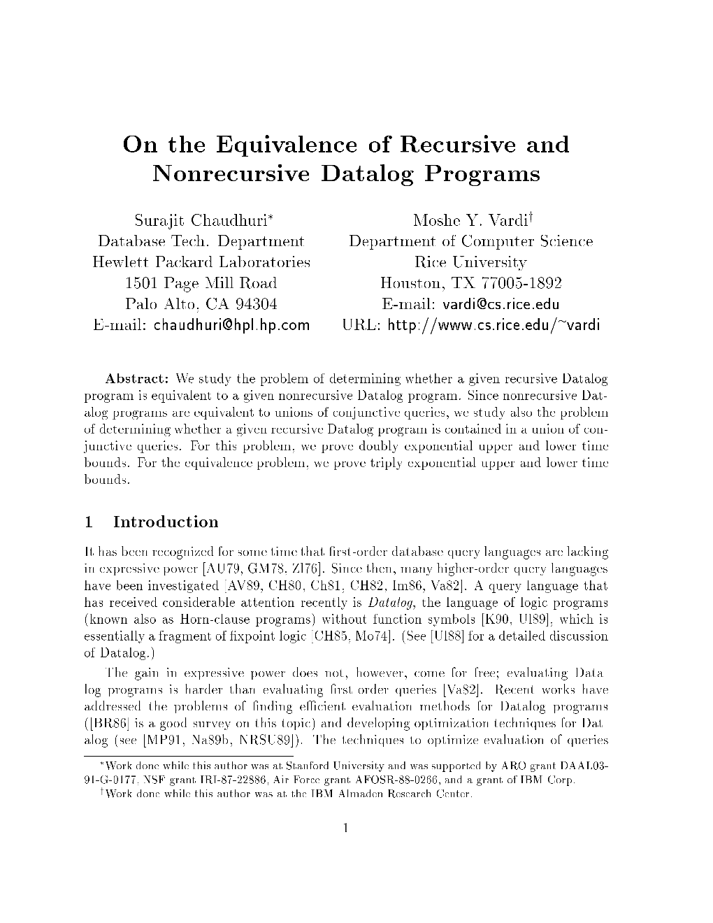 On the Equivalence of Recursive and Nonrecursive Datalog Programs