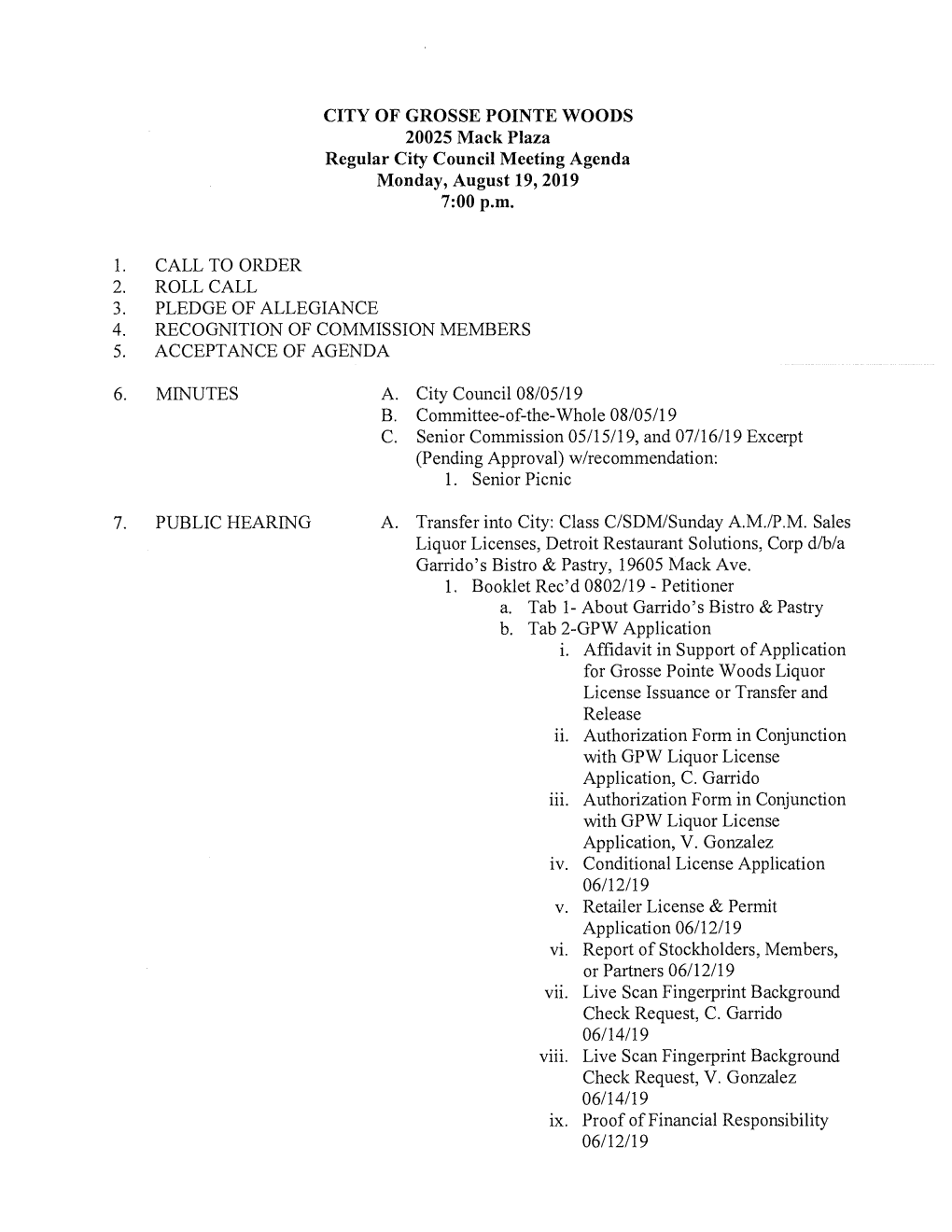 City Council Meeting August 19, 2019