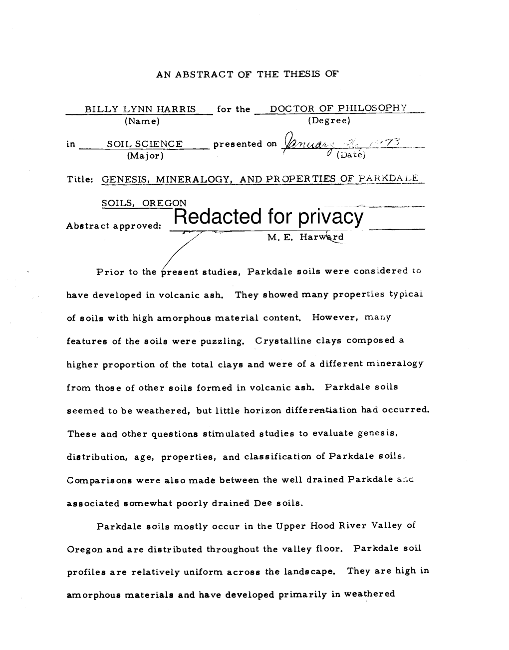 Genesis, Mineralogy, and Properties of Parkdale Soils, Oregon