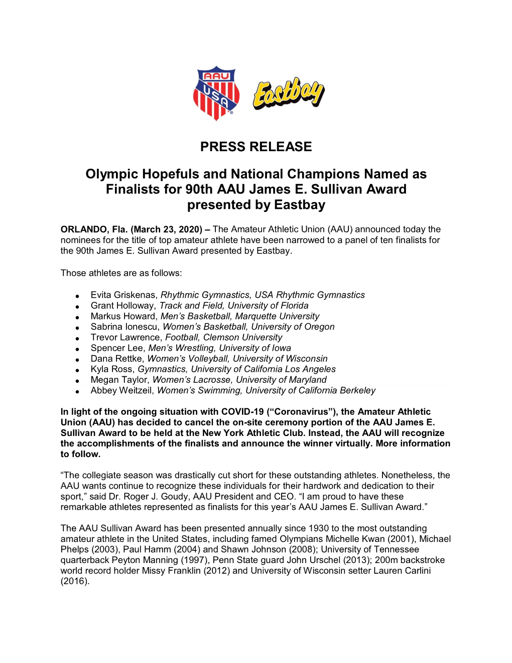 PRESS RELEASE Olympic Hopefuls and National