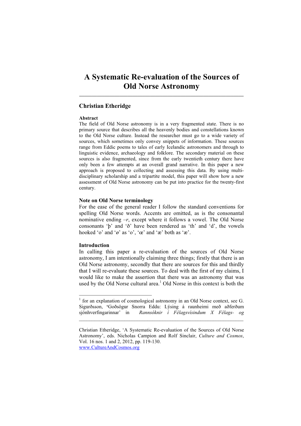 A Systematic Re-Evaluation of the Sources of Old Norse Astronomy ______