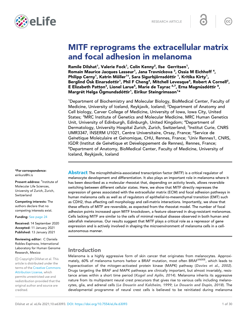 MITF Reprograms the Extracellular Matrix and Focal Adhesion In