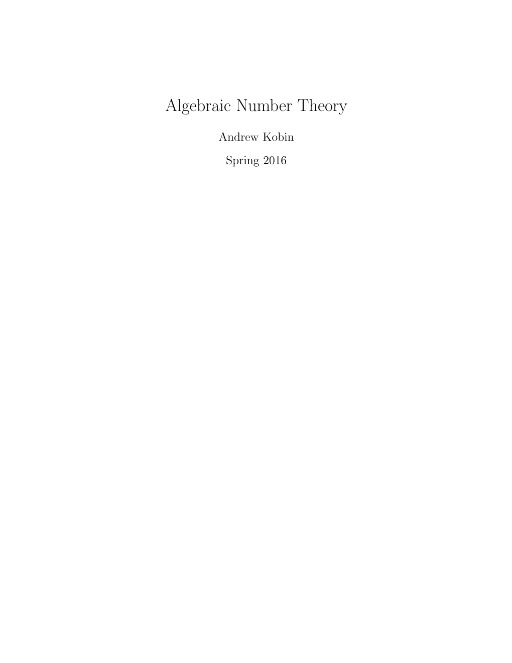 Algebraic Number Theory