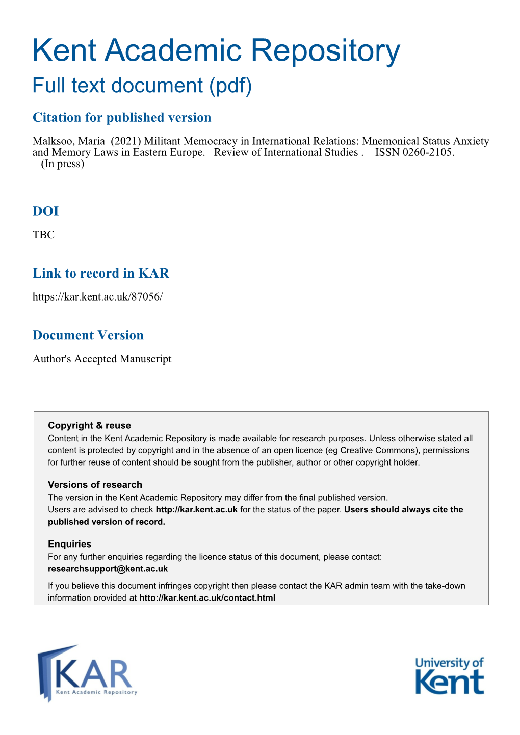 Kent Academic Repository Full Text Document (Pdf)