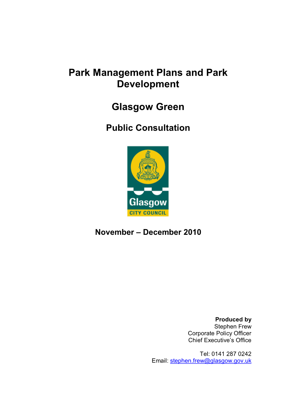 Park Management Plans and Park Development Glasgow Green