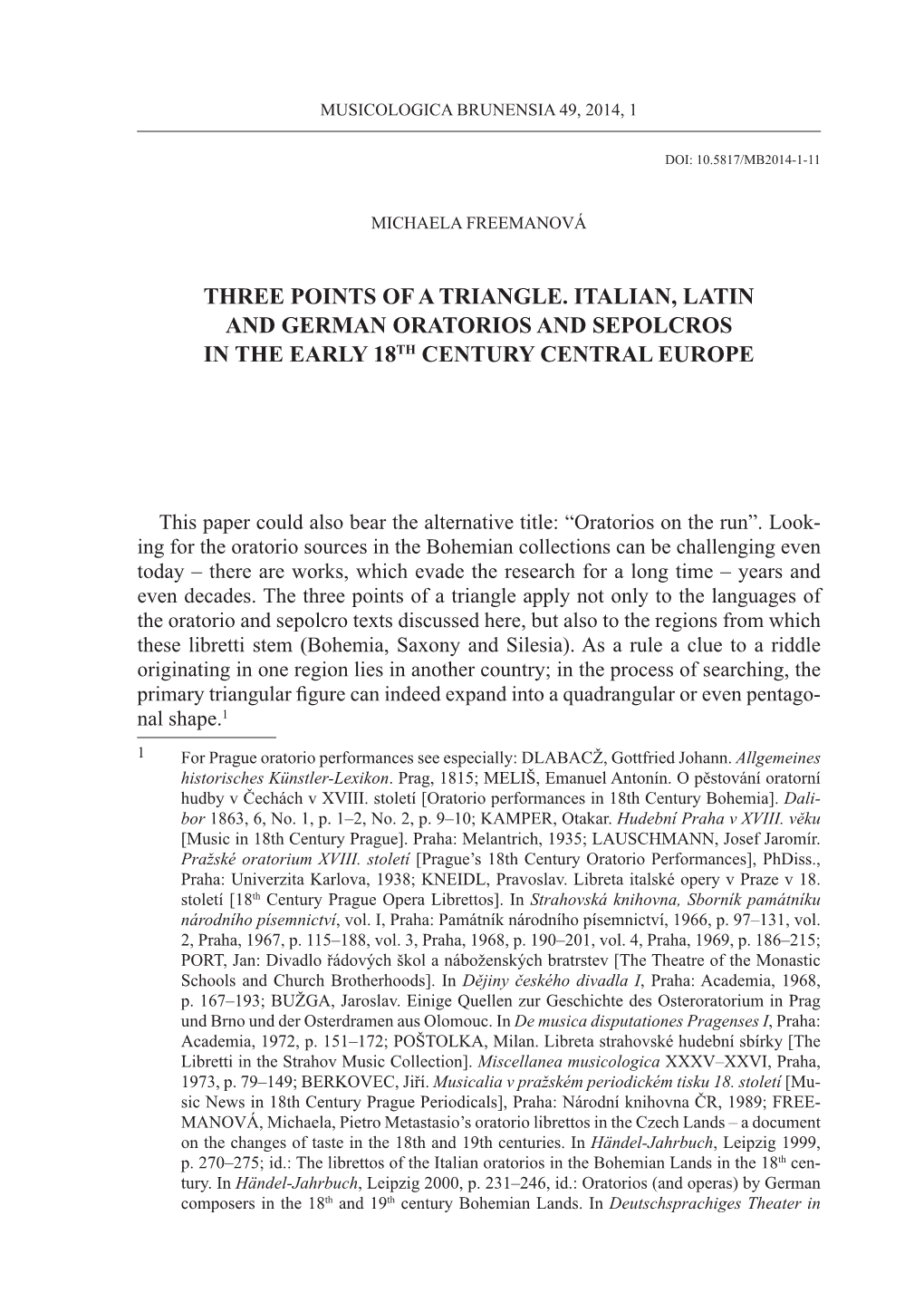 Three Points of a Triangle. Italian, Latin and German Oratorios and Sepolcros in the Early 18Th Century Central Europe