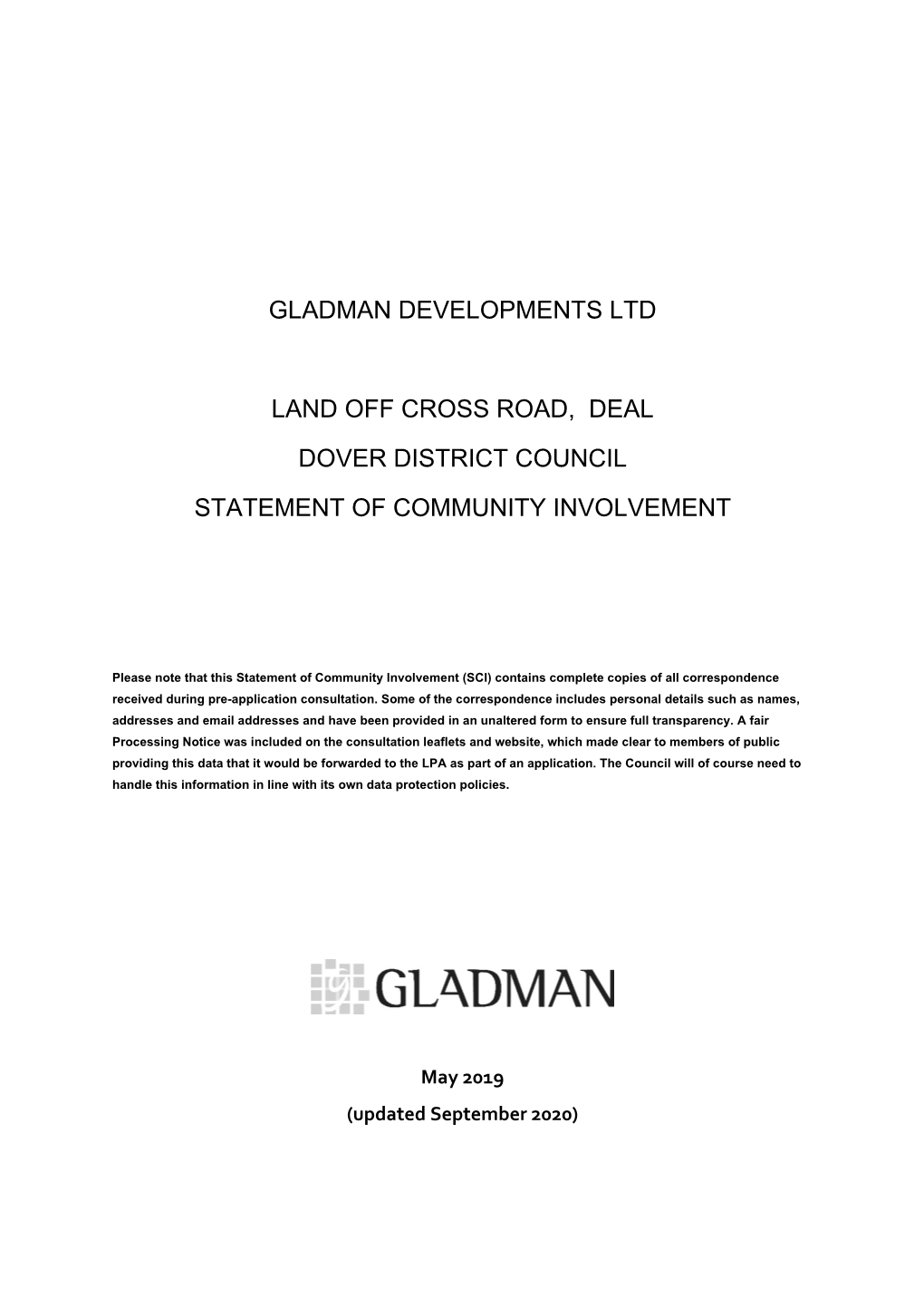 Gladman Developments Ltd Land Off Cross Road, Deal