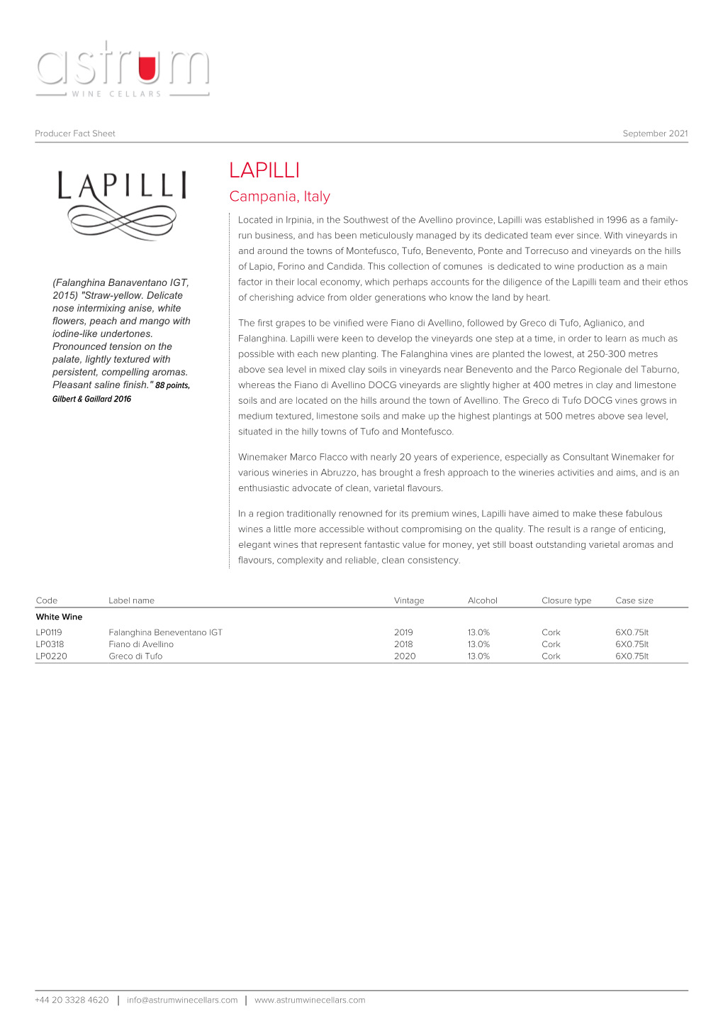 Producer Fact Sheet September 2021 LAPILLI Campania, Italy