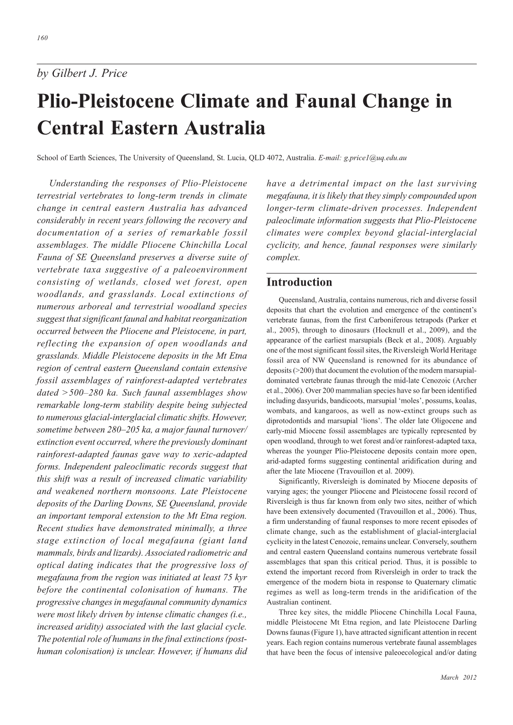 Plio-Pleistocene Climate and Faunal Change in Central Eastern Australia