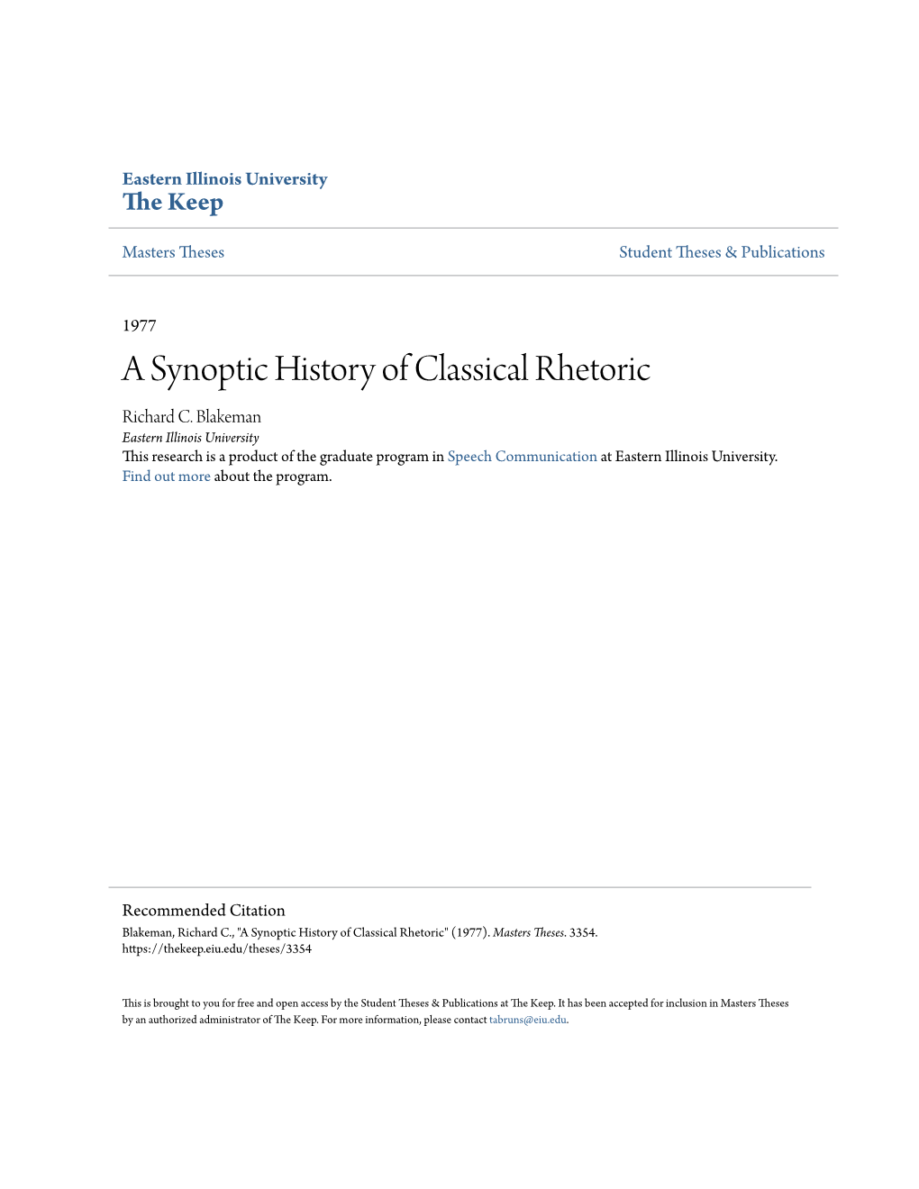 A Synoptic History of Classical Rhetoric Richard C