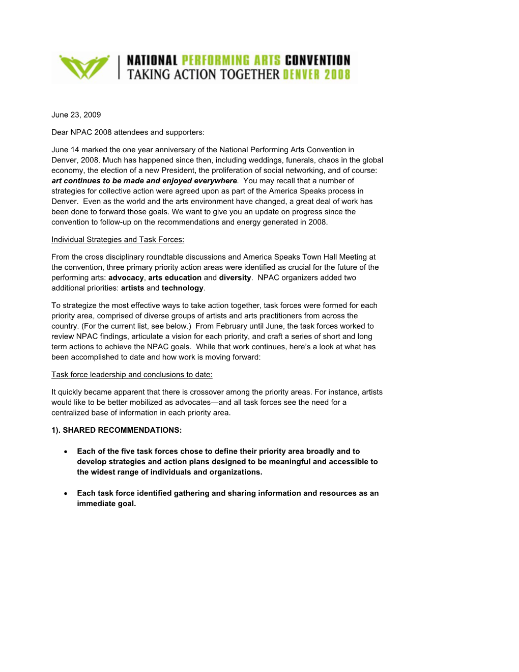June 23, 2009 Dear NPAC 2008 Attendees and Supporters: June 14